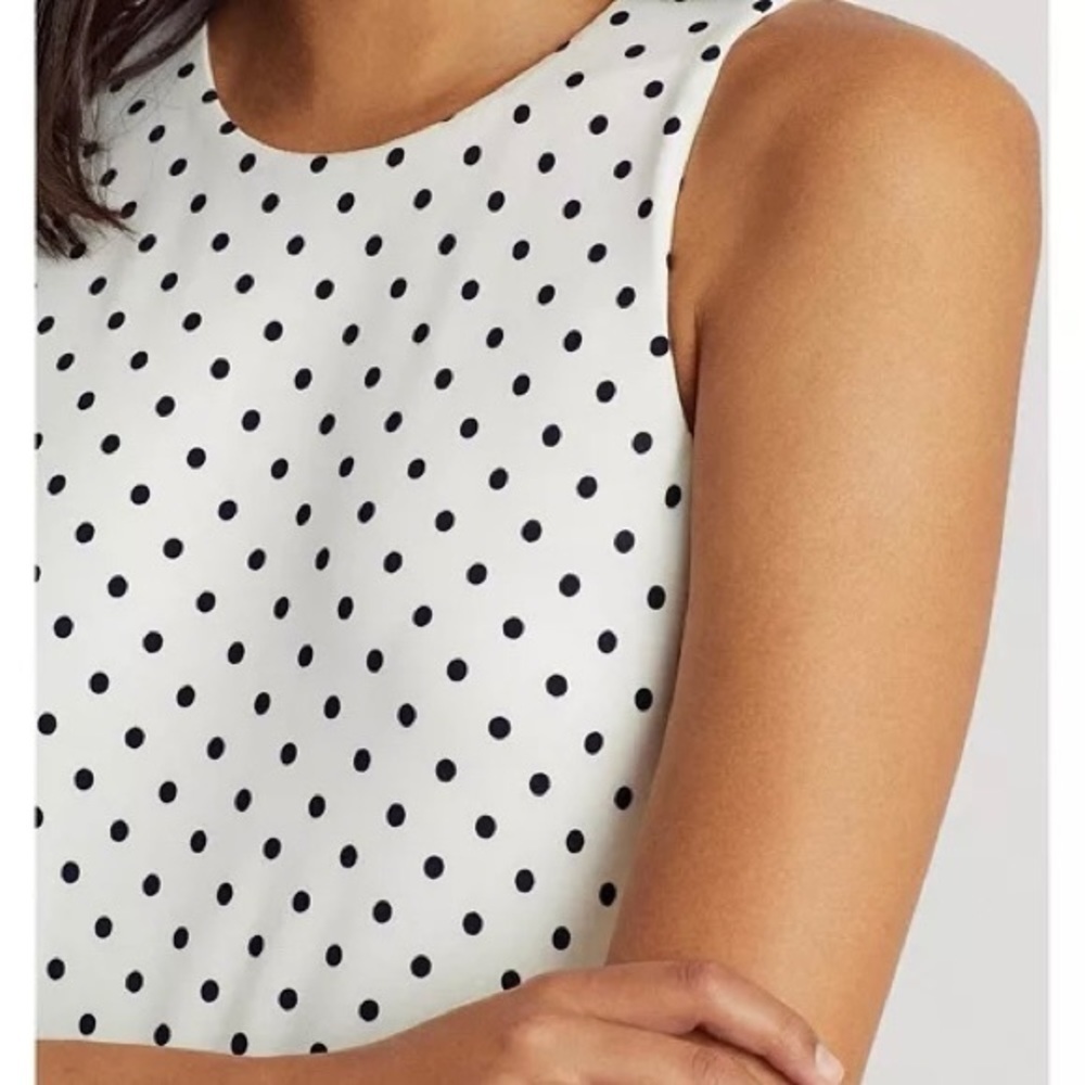 Lauren Ralph Lauren Polka-Dot Jersey Midi Dress in Cream/Navy Size 4 - Picture 3 of 9